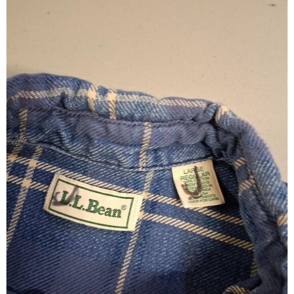 L.L. Bean Mens Large Blue Plaid Long Sleeve Button-Down Flannel Shirt - Picture 4 of 5